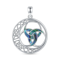 wholesale 925 Sterling Silver Pendant Necklace Celtic Trinity Knot Abalone Shell Crescent Moon-Blue Celtic Moon - Necklace Without Chain