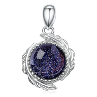 wholesale 925 Sterling Silver Natural Druzy Agate Feather Pendant Necklaces for Women-bluesands gemstone Without Chain