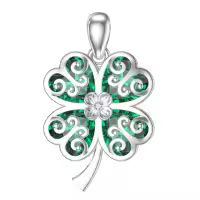 wholesale 925 Sterling Silver Green Crystal Four-Leaf Clover Pendant Necklace Luck Charm Jewelry for Women Girls Gifts 20 Chain-Clover Without Chain