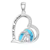 wholesale 925 Sterling Silver Penguin Mother & Child Turquoise Heart Pendant Necklace - Cute  for Women-Hedgehog Without Chain