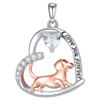 wholesale 925 Sterling Silver Corgi Love Forever Pendant Necklace-1-04-April Without Chain