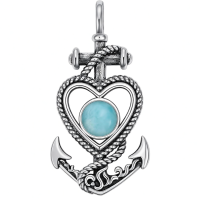 wholesale 925 Sterling Silver Anchor Necklace With Heart Design And Turquoise Gemstone-Style A Without Chain