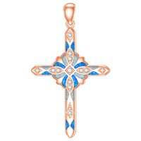 wholesale Rose Gold 925 Sterling Silver Lab-Grown Cubic Zirconia and Blue Fire Opal Cross Pendant Necklace for Women-Rose Without Chain