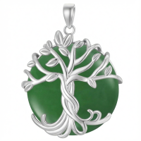 wholesale 925 Sterling Silver Tree Of Life Pendant Necklace Wholesale With Green Gemstone-1A-Tree of Life-White Gold-Green Jade-1A-Tree of Life-White Gold-Green Jade Without Chain