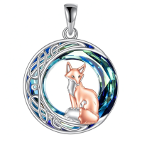 wholesale 925 Sterling Silver 925 Blue Crystal Fox Pendant Necklace Celtic Style-crystal fox Without Chain