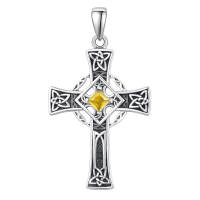 wholesale 925 Sterling Silver Garnet Celtic Cross Necklace for Men 22 +2 Chain-Silver-November Without Chain