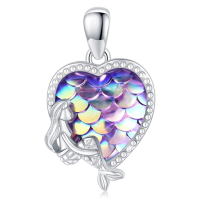 wholesale 925 Sterling Silver Mermaid Scales Heart-Shaped Pendant Necklace for Women - Valentine's Day Gifts-A-Purple Without Chain