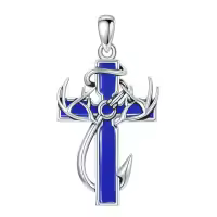 wholesale 925 Sterling Silver Black Enamel Deer Antlers Cross Pendant Necklace with Stainless steel chain for Men -2-03-Blue Without Chain