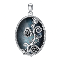 wholesale 925 Sterling Silver Labradorite Stone Floral Pendant Necklace for Women - Rose & Lily Design-09-Labradorite Rose Flower Necklace Without Chain