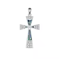wholesale 925 Sterling Silver Abalone Shell Inlay Cubic Zirconia Cross Pendant Necklace for Women and Men-Religious Cross Without Chain