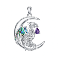 wholesale 925 Sterling Silver Birthstone Dragon Wyvern Pendant Necklace for Women-February Without Chain