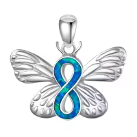 wholesale 925 Sterling Silver Blue Fire Opal Butterfly Pendant Necklace for Women's Gifts-2-Infinity Opal Butterfly Without Chain