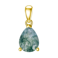 wholesale 925 Sterling Silver & 14k Yellow Gold Plated Teardrop Moss Agate Pendant Necklace-Pear-Cut gold Without Chain