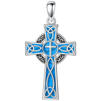 wholesale 925 Sterling Silver Blue Turquoise Celtic Knot Cross Pendant Necklace -Cross Without Chain