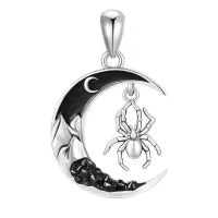 wholesale 925 Sterling Silver Crescent Moon & Spider Necklace Pendant for Women Girls Gifts Jewelry Accessories 48cm Chain Length-Spider Without Chain