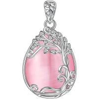 wholesale 925 Sterling Silver Filigree Teardrop Pendant Necklace for Women-PP-Tree of Life Pink Opal Necklace Without Chain