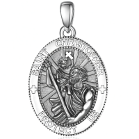 wholesale 925 Sterling Silver Patron Saint Medal Amulet Necklace for Men 2 5mm 22 +2 Chain-A01-Saint Christopher Without Chain