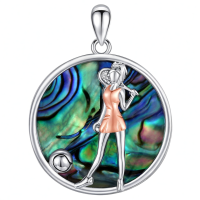 wholesale 925 Sterling Silver Tennis Player Pendant Necklace With Abalone Shell Background-Tennis Without Chain