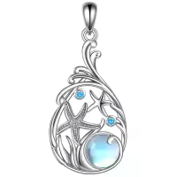 wholesale 925 Sterling Silver Larimar Teardrop Starfish Ocean Jewelry Necklace for Women-moonstone Without Chain