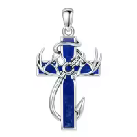 wholesale 925 Sterling Silver Black Enamel Deer Antlers Cross Pendant Necklace with Stainless steel chain for Men -2-13-Lapis Lazuli Without Chain