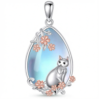 wholesale 925 Sterling Silver Cat Flower Pendant Necklace-Cat Necklace Without Chain