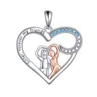 wholesale 925 Sterling Silver Sister Forever Friends Pendant Heart Necklace-D-Sister Without Chain