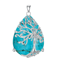 wholesale 925 Sterling Silver Tree Of Life Pendant With Green Marble-Tree of Life-13 Without Chain