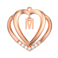 wholesale 925 Sterling Silver Moissanite Heart Initial Pendant Necklace for Her-Rose Gold M Without Chain