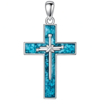 wholesale 925 Sterling Silver Cross Pendant With Turquoise Inlay Chain-04-Nail Without Chain