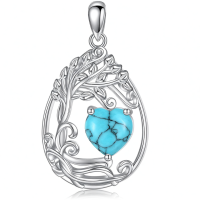 wholesale 925 Sterling Silver Heart Pendant Necklace Wholesale Gold Plated-12-Dec-Turquoise Without Chain