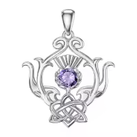 wholesale 925 Sterling Silver Purple Amethyst Scottish Thistle Celtic Knot Pendant Necklaces Wholesale s for Women-Scottish Thistle Necklace Without Chain