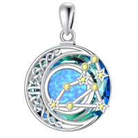 wholesale 925 Sterling Silver Aquamarine Opal Zodiac Constellation Locket Pendant Necklace-08-Leo(7.23-8.22)-Peridot Without Chain
