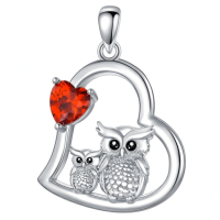 wholesale 925 Sterling Silver Mom Heart Shape Animal Pendant Necklaces for Women Girls Family Love Gift-09-Owl Without Chain