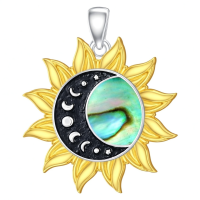 wholesale 925 Sterling Silver Sun Moon Phase Abalone Shell Two Tone Pendant Necklace-Sunflower Necklace Without Chain