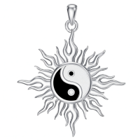 wholesale 925 Sterling Silver Yin Yang Pendant with Sun and Flames Necklace for Women & Men-Yin Yang Without Chain