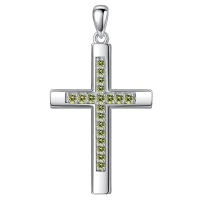 wholesale 925 Sterling Silver Birthstone Cross Necklace for Women Men -08-Aug-Peridot Without Chain