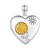 wholesale 925 Sterling Silver Sunflower Heart Pendant Necklace-Sunflower Locket-Customized Sunflower Locket Without Chain