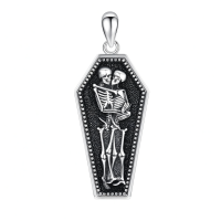 wholesale 925 Sterling Silver Blackened Gothic Coffin with Hugging Skeletons Pendant Necklaces for Men Women Halloween Gifts-Gothic Skull Without Chain