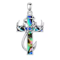 wholesale 925 Sterling Silver Black Enamel Deer Antlers Cross Pendant Necklace with Stainless steel chain for Men -2-09-Abalone Shell Without Chain
