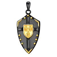 wholesale 925 Sterling Silver Knight's Templar Shield Pendant Necklace w/ Gold Accents & Bible Verse - Joshua 1:9-Full Black Cross Without Chain