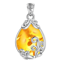 wholesale 925 Sterling Silver Moss Agate Teardrop Pendant Necklace for Women-Amber Without Chain