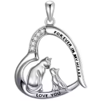 wholesale 925 Sterling Silver 925 Cat Heart CZ Pendant Necklace w/Engraving Forever In My Heart & Love You Giftboxed-Cat Without Chain