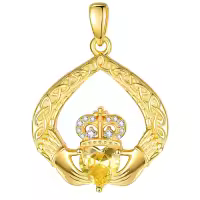 wholesale 925 Sterling Silver Claddagh Birthstone Pendant Necklaces for Women-11 Nov - Citrine Without Chain