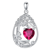 wholesale 925 Sterling Silver Heart Pendant Necklace Wholesale Gold Plated-07-Jul-Ruby Without Chain