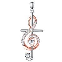 wholesale 925 Sterling Silver Music Note Treble Clef Pendant Necklace Rose Gold Cubic Zirconia Heart-Music Note Cross Without Chain