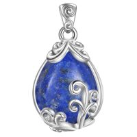 wholesale 925 Sterling Silver Moss Agate Teardrop Pendant Necklace for Women-Lapis Lazuli Without Chain