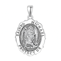 wholesale 925 Sterling Silver & 24k Gold Plated Customizable St Michael Protect Us Medal Pendant Necklace for Men and Women-St Michael-Silver-St Michael-Silver-Personalized-St Michael-Silver-Personalized-St Michael-Silver Without Chain