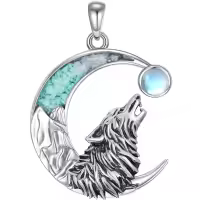 wholesale 925 Sterling Silver Wolf Howl on the Moon Turquoise & Opal Pendant Necklace-Wolf Without Chain