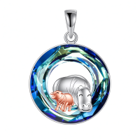 wholesale 925 Sterling Silver Blue Crystal Animal Trio Pendant Necklace-Hippe Without Chain