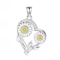wholesale 925 Sterling Silver & 925 Sterling Silver with Yellow Gold Plating Daisy Flower Pendant Necklaces for Women Girls s - F-G Color Cubic Zirconias and I1-I2 Clarity-Daisy Without Chain